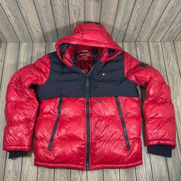 Tommy Hilfiger Puffer Ski Jacket Parka Men Sz M Hooded Outdoor Adventure Warm